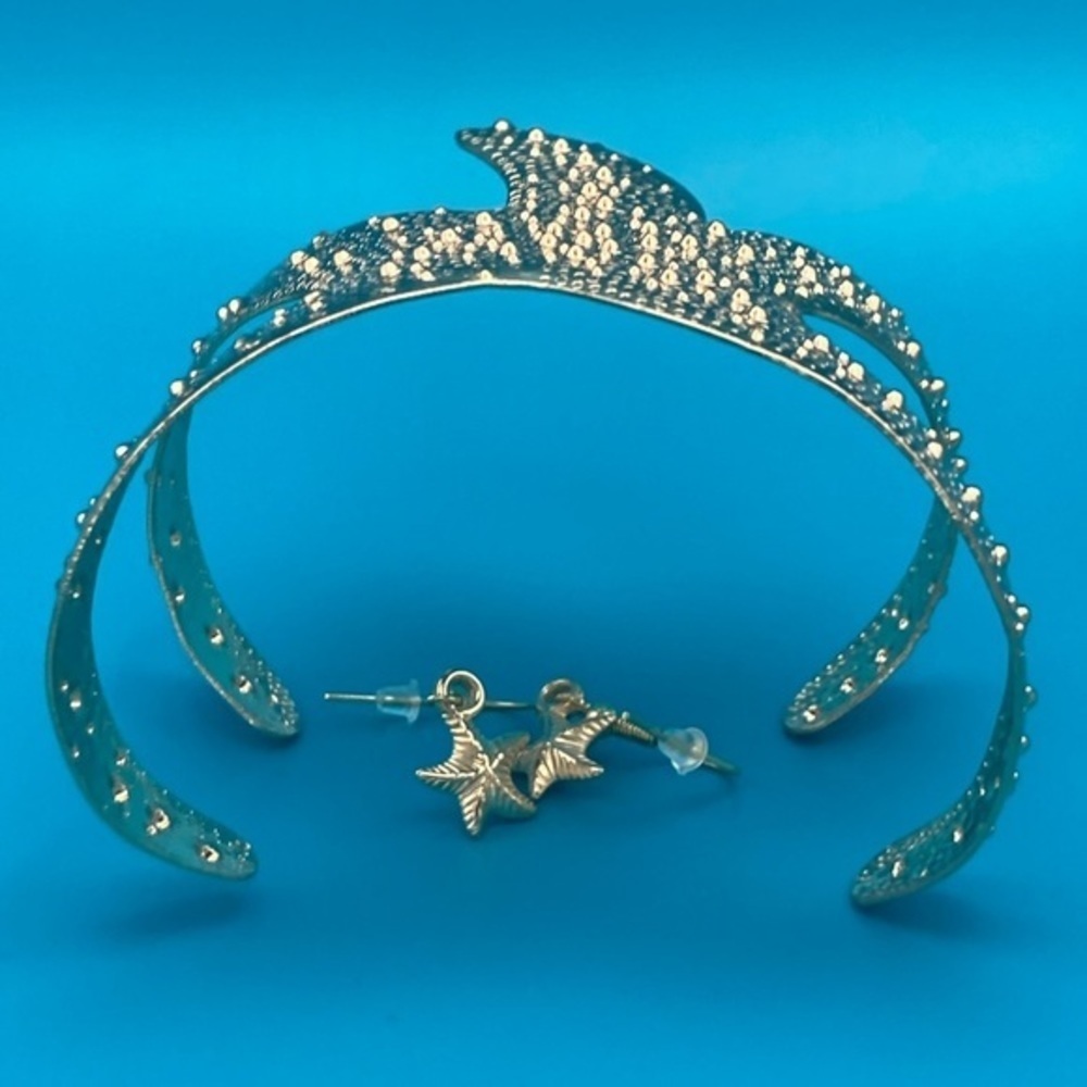 Gold Adjustable Starfish Cuff Bangle & Handmade Starfish Earrings!